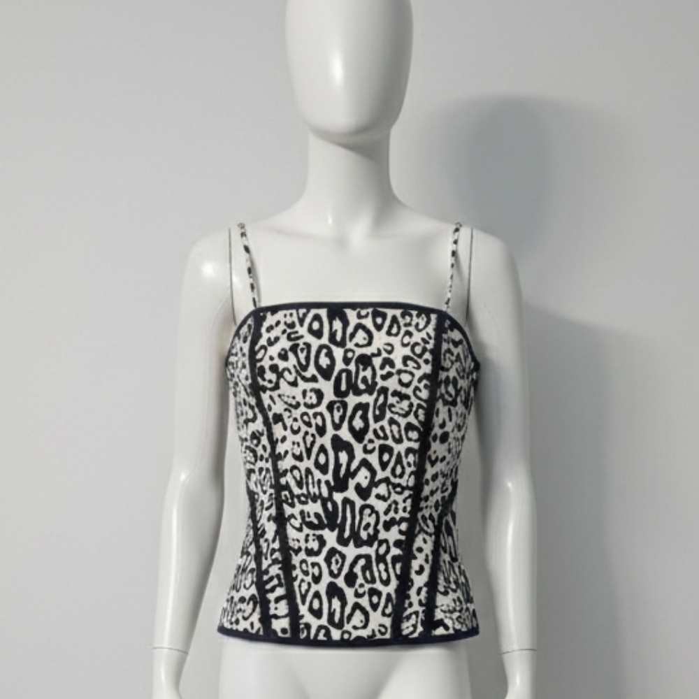 White House Black Market Black and White Leopard Print Top